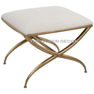 Reposapiés tapizado pequeño redondo moderno nórdico con patas de Metal dorado sólido para el hogar, sala de estar, taburete Otomano - Product Image 3