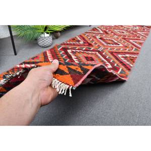 Tapis Kilim Turc Vintage 280 X 1030ft Rouge Orange Patchwork Design Laine Matériel avec Latex Support Rectangulaire Jute Tapis" - Product Image 3
