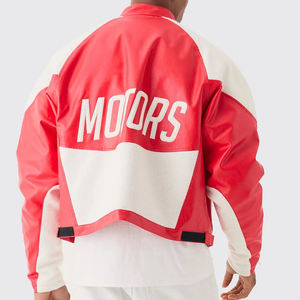 Vente en gros OEM personnalisé Boucle PU Patchwork Bomber Racing Jacket Boxy Zipper Race Car Jackets Veste de moto pour hommes - Product Image 3