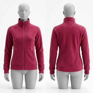 Veste zippée en polaire lourde 320 GSM pour femme, beige, avec empiècement au dos, fabrication de logo personnalisé - Product Image 3