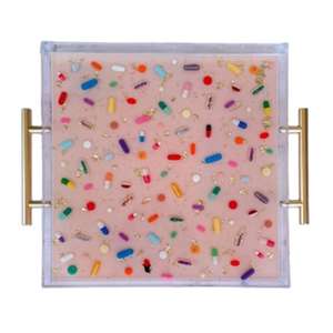 Plateau de service carré en acrylique transparent Design de médecine fait à la main Parfait pour une utilisation élégante sur la table dans la cuisine, la salle à manger et le salon - Product Image 1