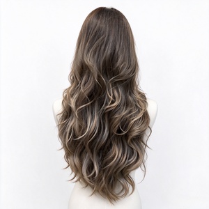 Peluca Larga Ondulada de Fibra Sintética para Mujer, Color Marrón Oscuro con Reflejos, Ondas de Aspecto Natural para Uso Diario, Fiestas y Moda - Product Image 3