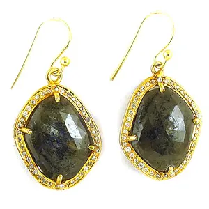 Boucles d'oreilles en labradorite pour femmes, plaqué or, bijoux en diamant, cadeau pour femmes - Product Image 1