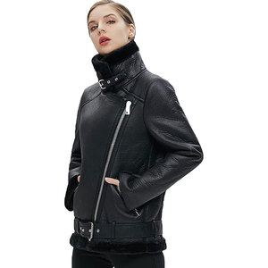 Femmes Faux Shearling Moto Veste Épaisse Doublure Hiver Parka Manteau Chaud Polaire Intérieur En Cuir Look Survêtement Asymétrique Fermeture Éclair - Product Image 3