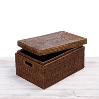 Boîte de rangement rectangulaire en rotin avec couvercle, boîte de rangement artisanale, écologique, naturelle, décoration intérieure et extérieure, vente en gros du Vietnam