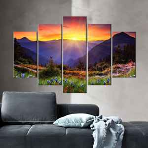 Nature View Art Canvas Print: Elegant Mountain Landscape Artwork,5P Mix:Gallery <b>Wrap</b> - Product Image 1