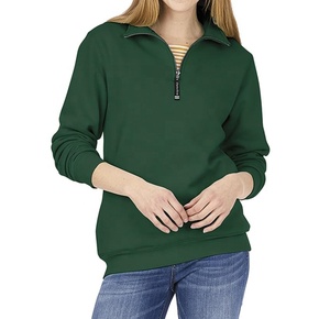 Sweat-shirt décontracté en molleton de coton bicolore à demi-zip sans cordon pour femme, en vente, 65% coton 35% polyester - Product Image 3