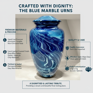 Urne funéraire haut de gamme en aluminium moulé à la main MAAZ COLLECTIONS pour cendres humaines, finition marbre bleu, durable, commémorative, vente en gros - Product Image 3