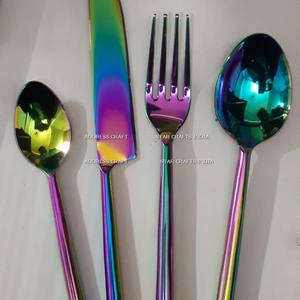 Ensemble de couverts arc-en-ciel ensemble de vaisselle en acier inoxydable coloré ensemble de vaisselle colorée pour 4 - Product Image 6