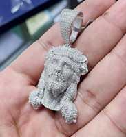Colgante 3D de Jesús Cristo con incrustaciones de Moissanita VVS y Plata 925, estilo Hip Hop, joyería de moda infantil