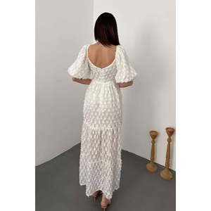 <b>White</b> <b>Balloon</b> Sleeve Ruffled Dress - <b>White</b> - Product Image 5