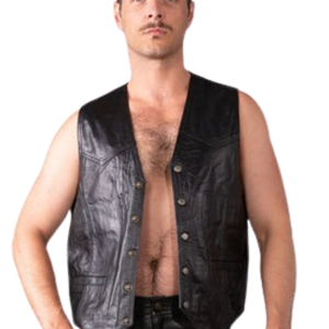 Classic Leather <b>Waistcoat</b> <b>Mens</b> <b>Black</b> Faux Leather Sleeveless Fetish Clubwear Vest - Product Image 1