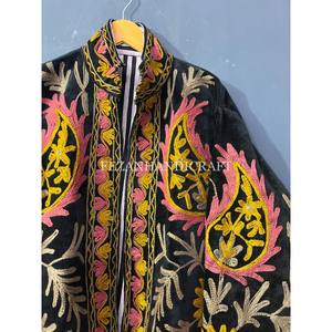Handmade Floral Embroidery Indian Velvet <b>Jacket</b> for <b>Women</b> <b>Women's</b> Short Winter Coat Cotton Lining Party Wear <b>Spring</b> Autumn - Product Image 3