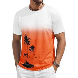 Camisetas de manga corta para hombre, camisetas casuales con estampado gráfico degradado, cuello redondo, camisas y pantalones hawaianos vintage para verano y playa - Product Image 5