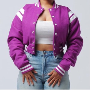 Private Label Women's Crop Varsity Jackets Custom Branding Fashion Baseball Style Outerwear - Product Image 1