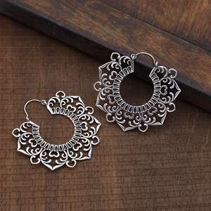 Populares Pendientes de Aro Boho Mandala Novedad 2026, Pendientes Boho de Latón para Mujer, Chapados en Plata, Filigrana Tribal, Loto Boho, Venta al por Mayor/OEM/ODM - Product Image 5