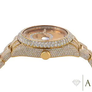 Reloj analógico antiguo de lujo, caja de acero inoxidable con diamante completo, Color amarillo dorado, cristal de negocios de cuarzo de alta calidad, 20mm - Product Image 3