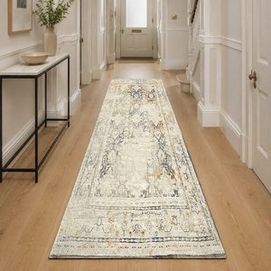 Alfombra de chenilla lavable a máquina con estampado digital tradicional anatólico en terracota dorado, antideslizante, modelo LXDP-0291 de RUGS DEPOT, venta al por mayor. - Product Image 5