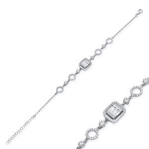 Baguette Shape Clear Zircon Stone Design <b>Charm</b> <b>Bracelet</b> Rhodium Gift Party Wholesale Handmade Turkish 925 <b>Sterling</b> <b>Silver</b> - Product Image 2
