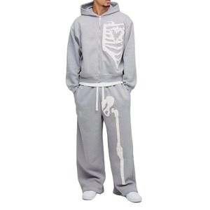 High Quality Customizable Casual Men's Hooded Tracksuit 100% Cotton Logo Puff Print Winter Sets Quick Dry Size Color Options - Product Image 1