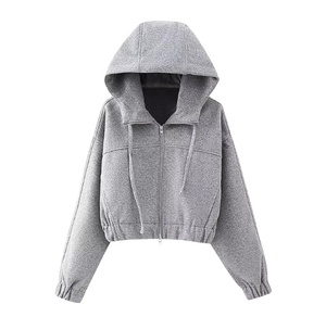 Veste courte à capuche pour femme, nouvelle mode été 2026, style vintage, manches longues, fermeture éclair, vêtement d'extérieur chic, chemise longue - Product Image 1