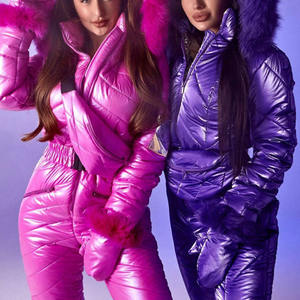 Combinaison <span class=keywords><strong>de</strong></span> ski <span class=keywords><strong>de</strong></span> snowboard d'extérieur à capuche avec col en fourrure, veste coupe-vent et chaude, combinaison <span class=keywords><strong>de</strong></span> ski brillante - Product Image 1