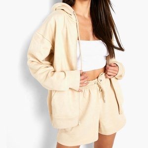 Sweat à capuche surdimensionné en coton uni zippé pour femme, vêtement unisexe en vrac, couleur unie - Product Image 5