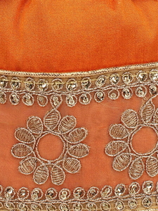 Sac Potli Royal Orange pour Femmes et Filles, Sac Potli Ethnique Fait Main pour Mariage avec Broderie Dorée Gota Patti et Travail de Miroir - Product Image 3