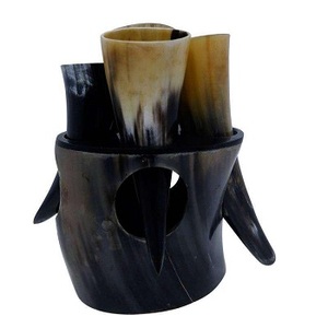 100% Exportation Qualité Buffalo/Ox Corne Fini 4 Pièces Viking Boire Cornes De Bière Ensemble Avec Corne Stand Agate par f s i - Product Image 2