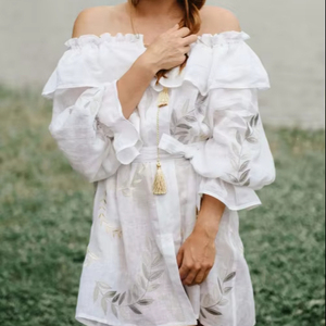 Vêtements Ukrainien Brodé Hors Épaule À Manches Longues Designer Étage Longueur Robe Vente Chaude Style Européen Ukrainien - Product Image 1