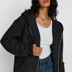 Distressed Vintage Zip Up <b>Hoodie</b> For Girls Heavy <b>Fleece</b> Winter Streetwear <b>Oversized</b> Eco-Friendly Full Zipper Women Hoodies - Product Image 5