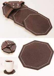 Sous-verres imprimés personnalisés de luxe de haute qualité Ensemble de sous-verres sous-verre tapis de tasse sous-verres ronds en cuir véritable avec logo - Product Image 6