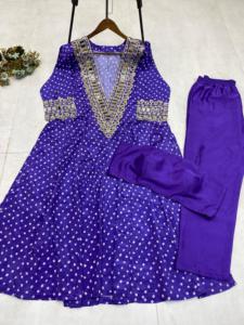 Traje Salwar Indio Listo para Usar, Último Modelo Exclusivo, el Más Moderno, Color Azul Naranja, Ropa Étnica para Bodas y Fiestas para Mujer - Product Image 2