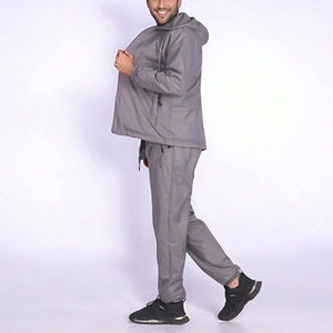 Nouveauté 2025 – Survêtement d'hiver uni pour homme, coupe-vent deux pièces en nylon gris avec sweat à capuche et pantalon zippé, respirant et écologique - Product Image 5