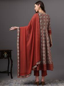 Mujeres étnicas Floral Impreso Angrakha Anarkali rayón viscosa Kurta y Pantalones Con Dupatta indio Pakistán Salwar kameez - Product Image 4