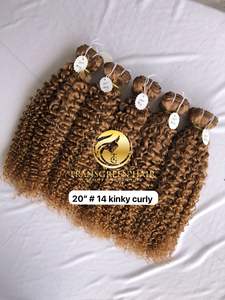 Exportation brut temple indien vierge 20 ''couleur #14 Kinky Curly Bundles Extension de cheveux simple dessiné cuticule alignée vendeur en gros - Product Image 4