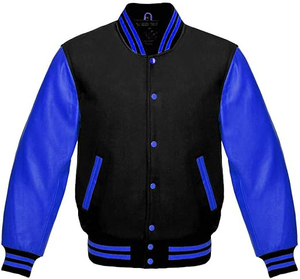 Manches en cuir véritable avec rayure bleue Véritable bébé rose laine Souvenir Type Custom CollegeBaseballjacket pour hommes - Product Image 3