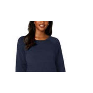 Maglione da Donna Stile Preppy Karen Scott con Orlo Curvo, Traspirante, Blu Scuro con Striscia Logo Frontale e Motivo Stampato, Taglia Piccola - Product Image 2