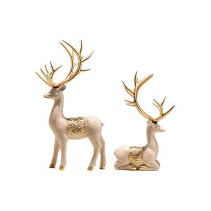 รูปปั้นกวางเรนเดียร์หรูหราพร้อมอานทองคำแกะสลักและเขากวางตกแต่งรูปปั้นสำหรับการตกแต่งภายในที่ทันสมัยและรื่นเริง - Product Image 5