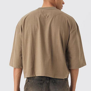 Camisetas recortadas de algodón 100% de peso pesado de alta calidad, Camiseta holgada de talla grande con logotipo bordado y estampado de gran tamaño para hombres - Product Image 2