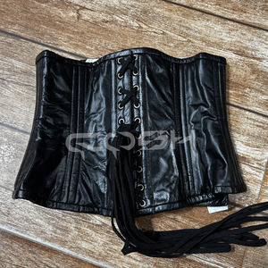 Corsets BDSM en cuir noir à haute compression, maintien ferme, pour entraînement de la taille, avec baleines en acier sous la poitrine, pour torse court - Product Image 4