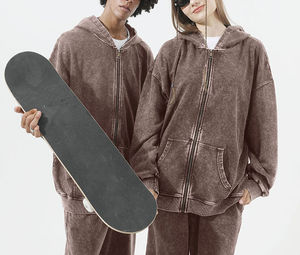 เสื้อฮู้ดดี้ผู้ชายสไตล์วินเทจคุณภาพสูง ผลิตตามสั่ง OEM ขนาดใหญ่พิเศษ ล้างสีแบบแอซิดวอช ผ้าฝ้าย 100% สตรีทแวร์ สีซีดแบบซันเฟด - Product Image 2