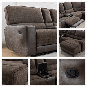 Sofá seccional reclinable de mezcla de algodón y cuero con portavasos y almacenamiento para sofá de sala de estar - Product Image 6