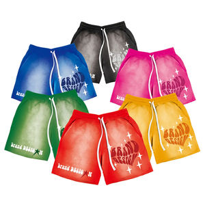 Short de survêtement en tissu respirant et écologique pour hommes, broderie personnalisée en coton délavé au soleil, bord coupé, lavage à l'acide. - Product Image 1