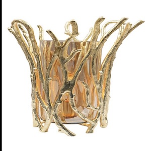 Bougeoir en verre élégant en métal doré Accueil Hôtel Salon-Lanternes de table décoratives Bocaux en bois Éclairage de Noël - Product Image 1