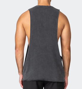 Hot Selling Custom Vintage Acid Washed Loose Fit Casual tank Tops Drop Arms Whole <b>Gym</b> Fitness <b>Men's</b> tank Top 100% CottonTank Top - Product Image 2