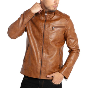 Chaqueta de Cuero Casual Retro Americana para Hombre, Color Marrón, Invierno 2025, con Cuello Alto, Cierre de Cremallera, Resistente al Viento, Corte Holgado, Estilo Ejecutivo - Product Image 4