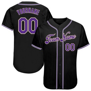 Camiseta de béisbol auténtica negra púrpura-blanca personalizada - Product Image 1