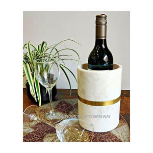 Refroidisseur à vin en marbre pur indien poli à la main, vase à fleurs, porte-ustensiles, décoration en pierre antique - Product Image 1