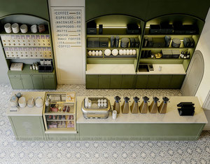 Comptoir <span class=keywords><strong>de</strong></span> bar vert à lattes pour café, mobilier d'intérieur, bureau <span class=keywords><strong>de</strong></span> réception <span class=keywords><strong>de</strong></span> luxe côtelé pour boutique - Product Image 4